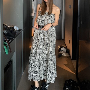 Floral print half body midi skirt 2way S573