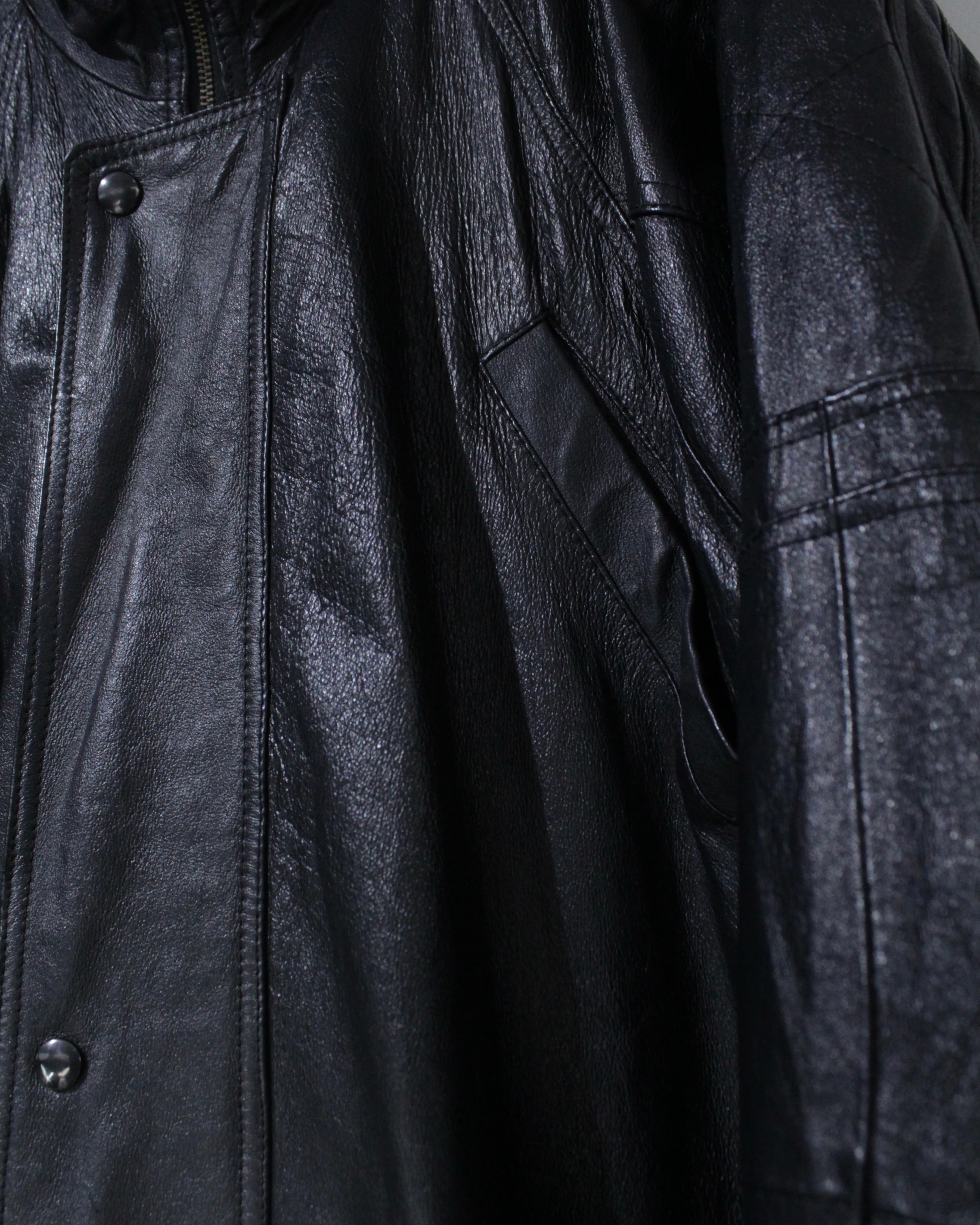 Caka BLACK】Stand Collar Vintage Leather Long Coat | Caka(カカ