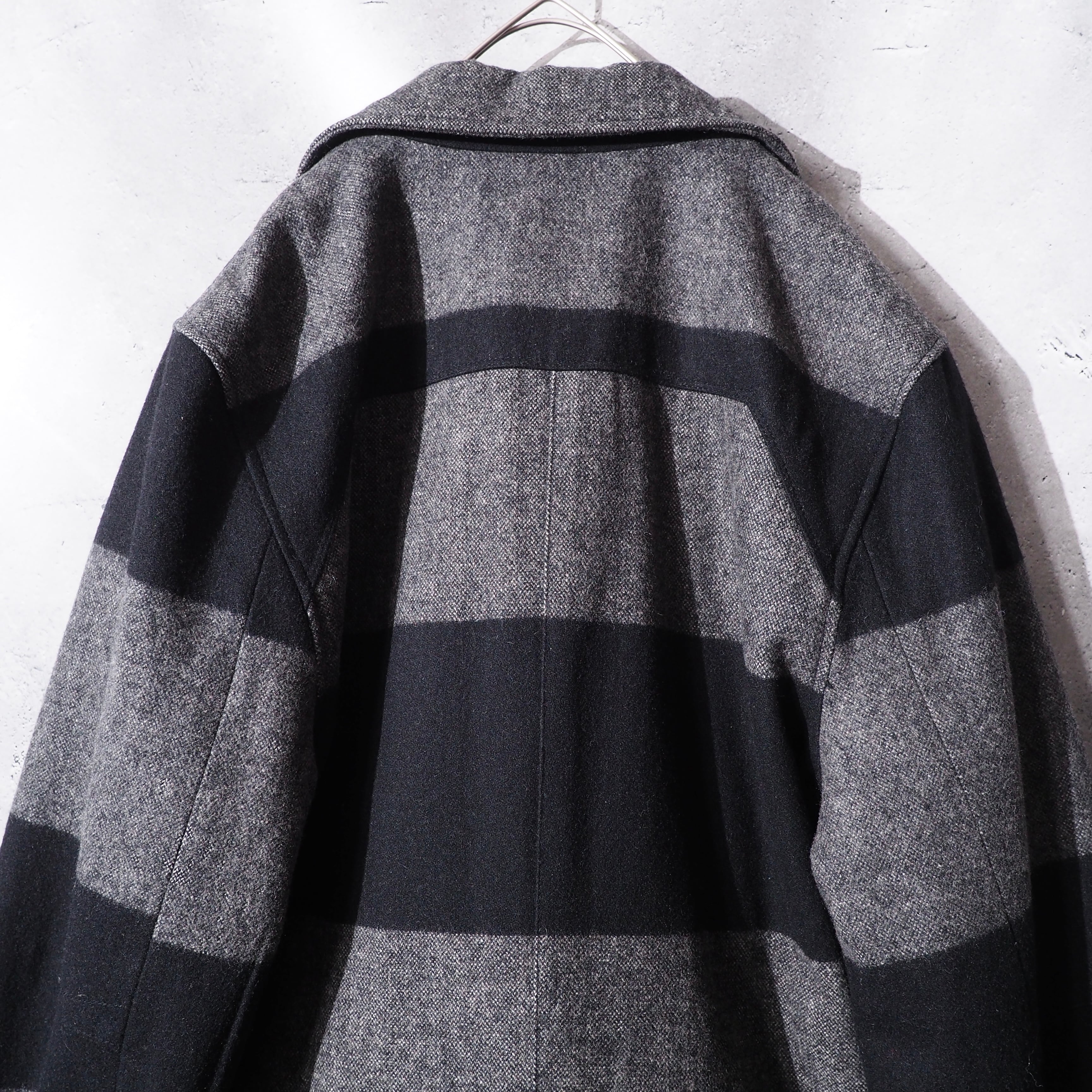 2000s " VOLCOM " Black × Dark grey Fat Border pattern wool Pea coat