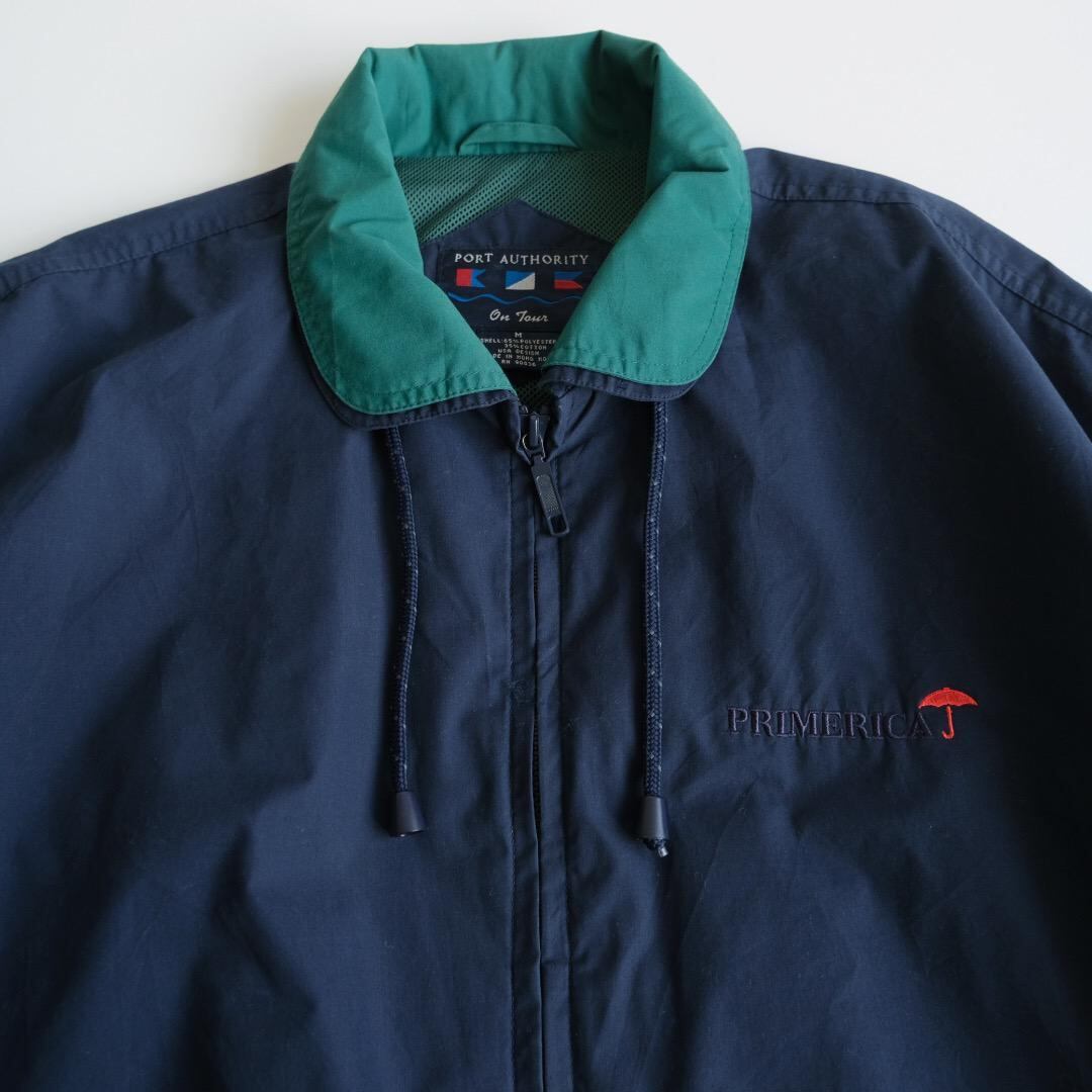 企業刺繍ロゴ 襟切替デザインショートブルゾン 紺 M | RE:FOUND