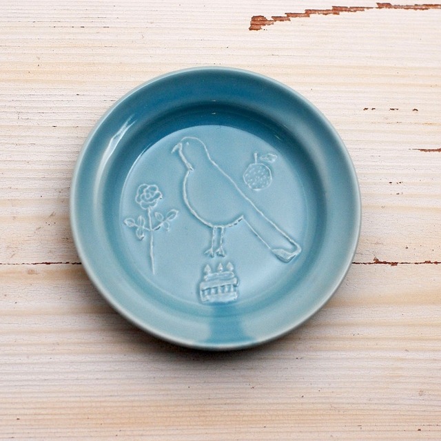 【トラネコボンボン 】ラウンド豆皿「トリ・ブルー」