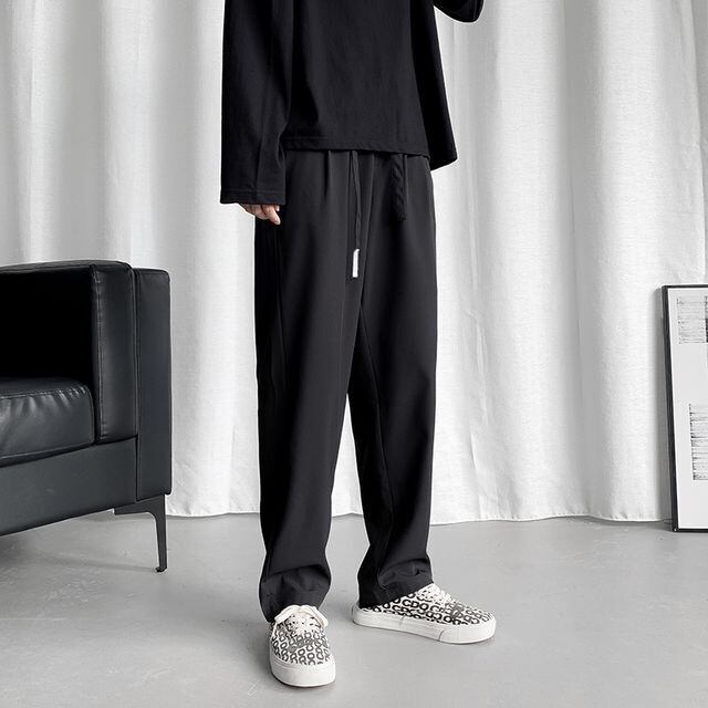 【予約販売】ワイドパンツ メンズ ルーズ シンプル ブラック グレー カジュアル きれいめ こなれ感 お洒落 韓国 トレンド 春 秋 M/L/XL/2XL