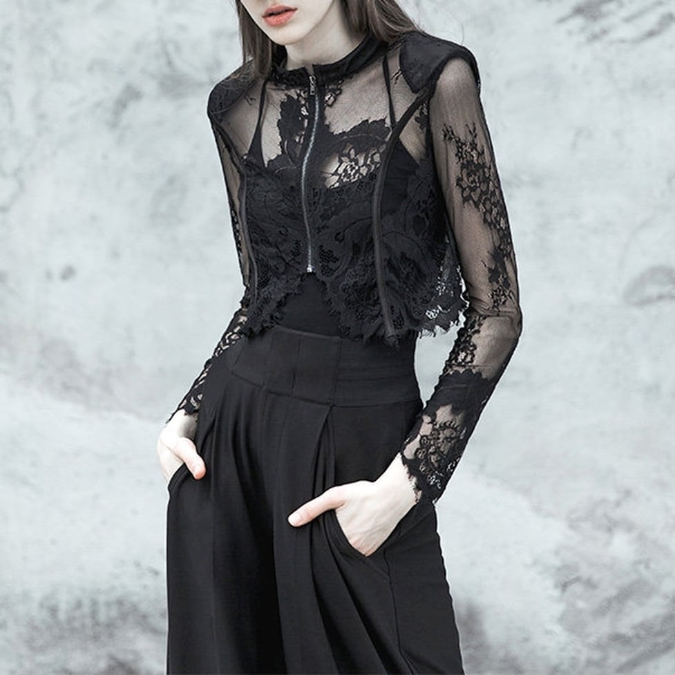 sheer lace cropped tops / l0835