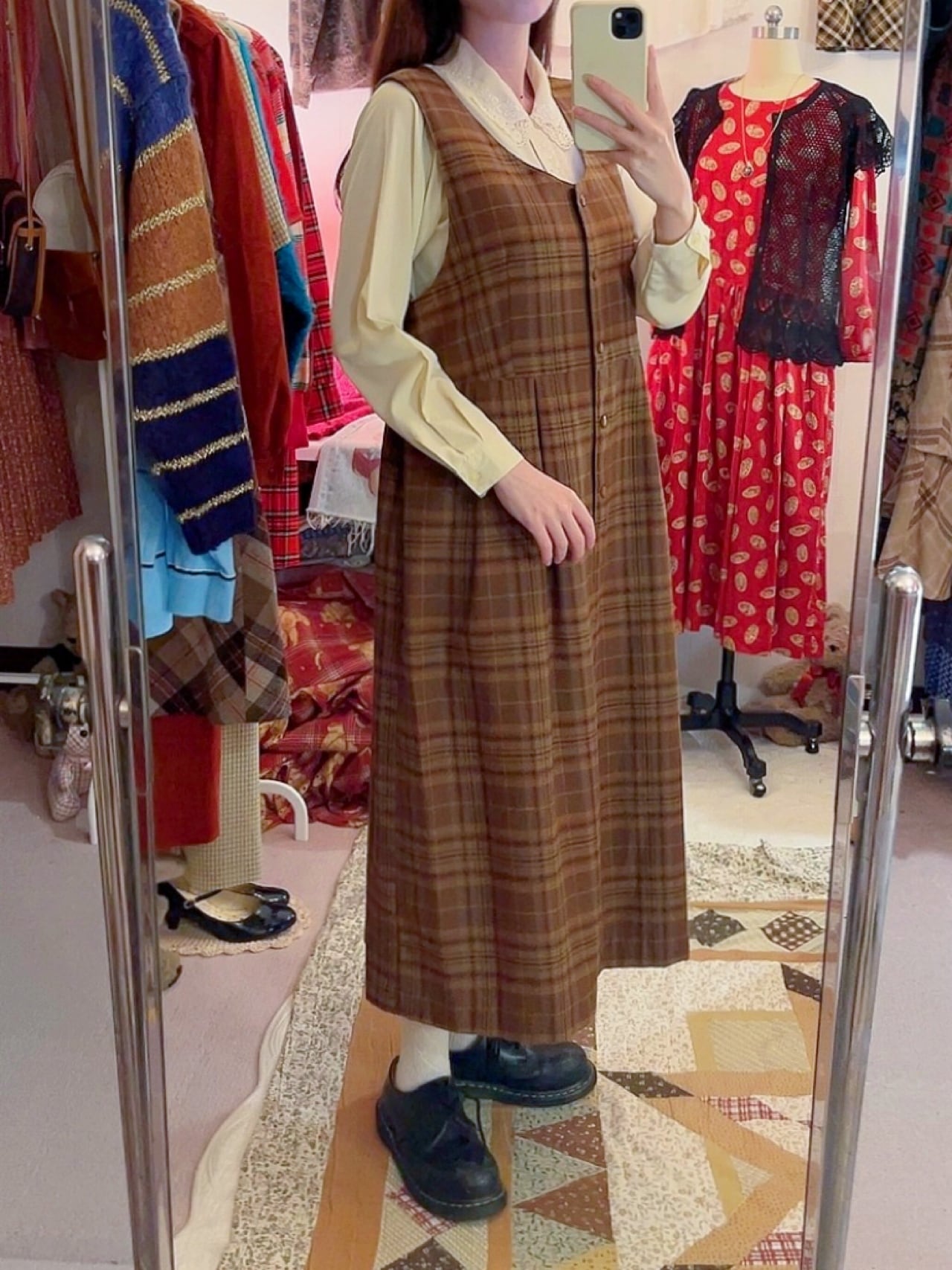 brown check jumper skirt