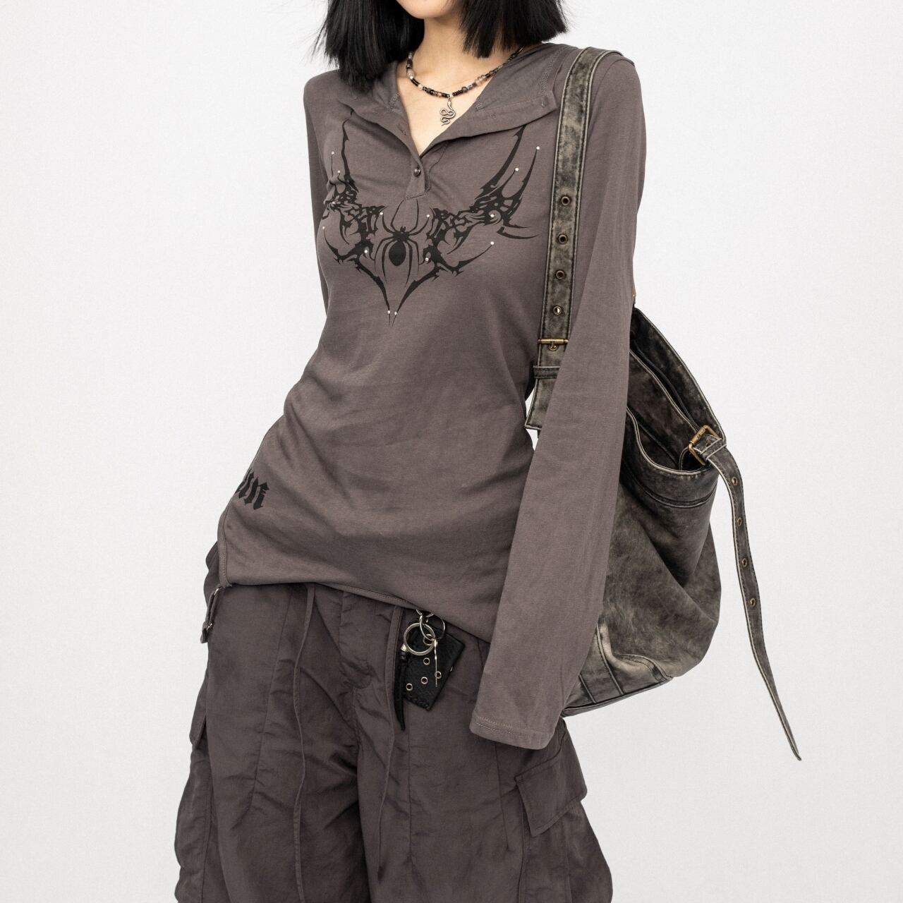 Spider print hooded tops E7117