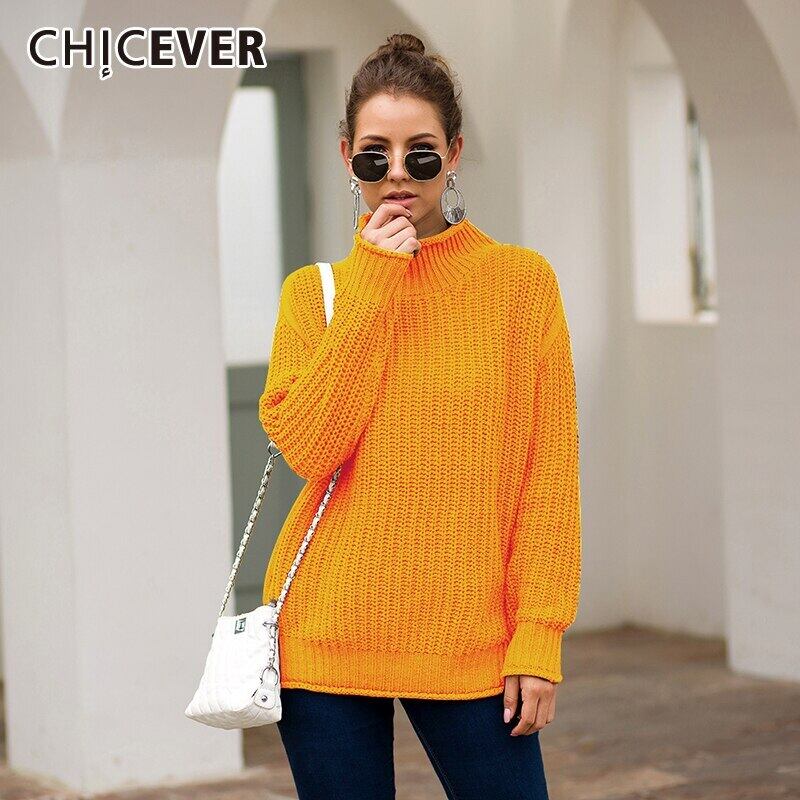 CHICEVERニットセーター女性タートルネックランタンスリーブ特大プルオーバーセーター2020秋 オータム 秋物 6base577565650881