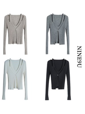 fake-layered simple nichi rib-knit 4color【NINE8336】