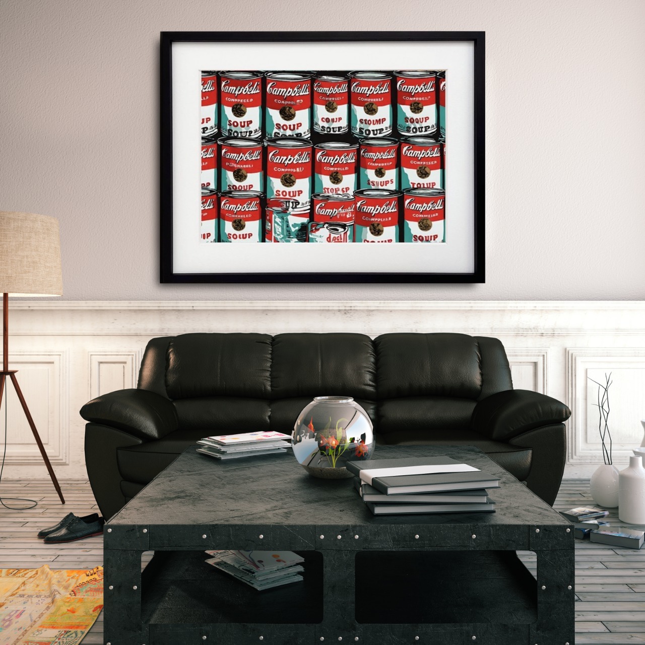 SOUP｜ポップアート風スープ缶デザインのアートポスター｜カフェ風インテリアに最適｜額縁セット・国内生産・A3ポスター