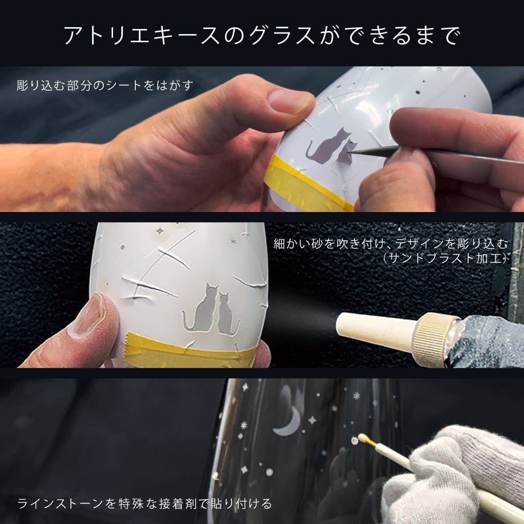 5種類の猫デザインから選べるハンドメイドの名入れペアグラス｜猫好き