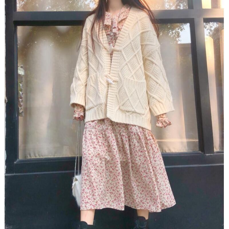 ルーズスタイルボタンセーター ジャケット オータムウィンタートップス ロング 秋物 冬物 萌量不足20018918983