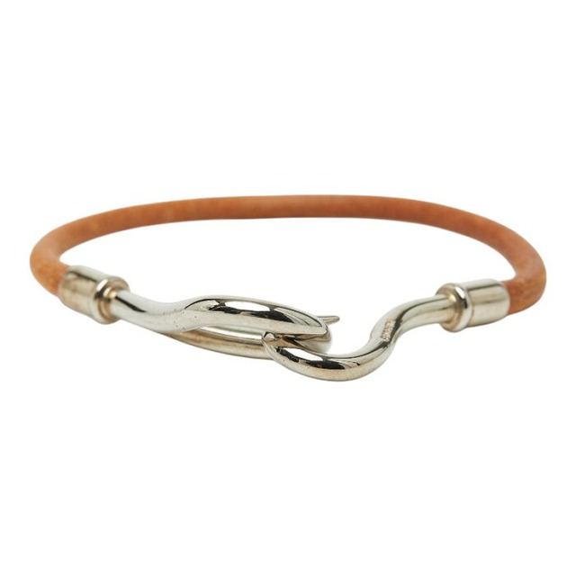 エルメス ジャンボ ブレスレット ブラウン シルバー レザー メタル レディース HERMES 【中古】
