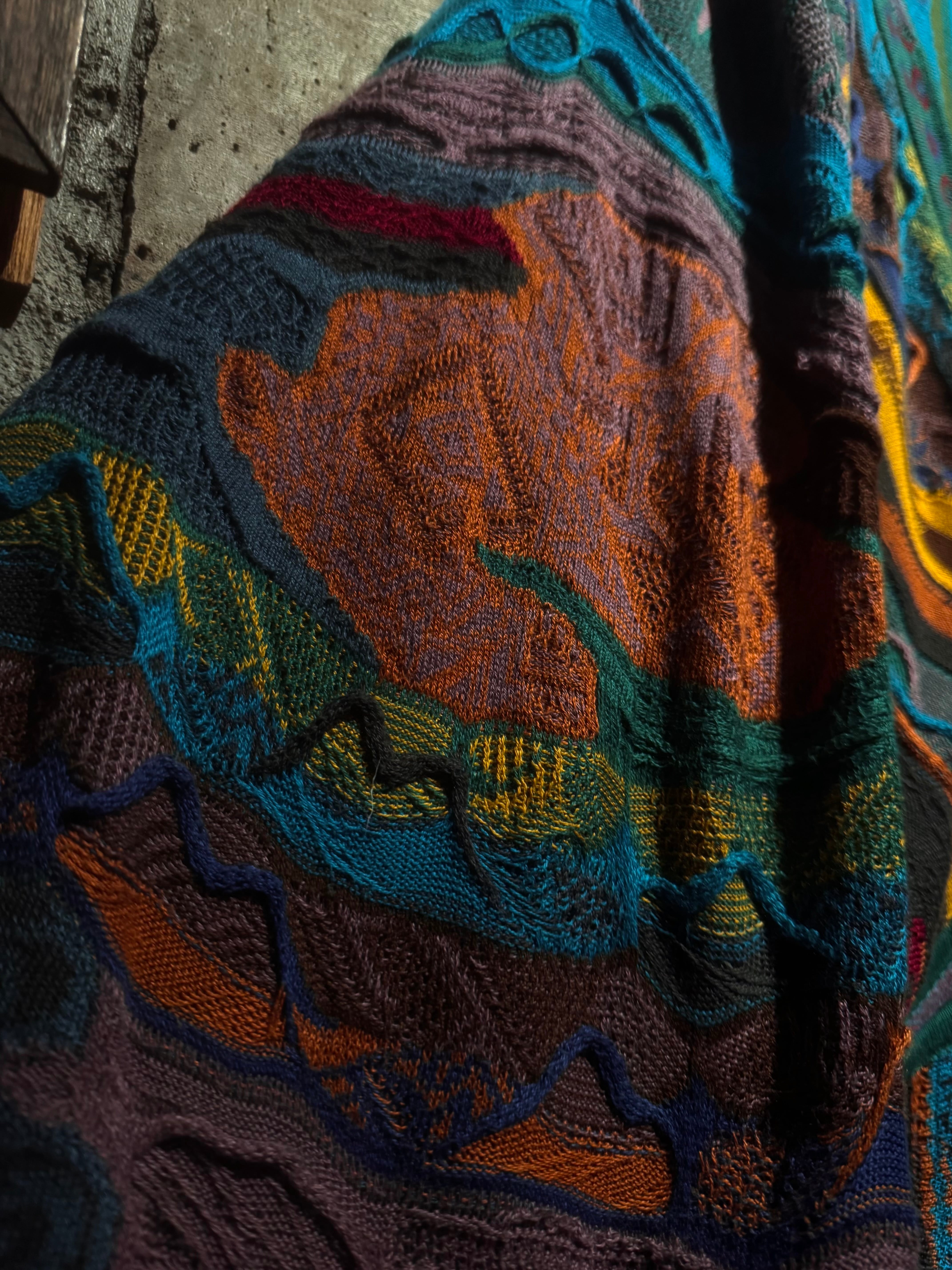 Caka】“COOGI” Crazy Pattern Vintage 3D Knit Cardigan | Caka(カカ