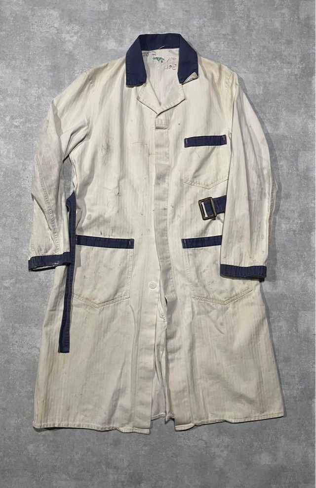 40s American ショップコート ワークコート 白 ネイビー 腰紐付き | CHASE 