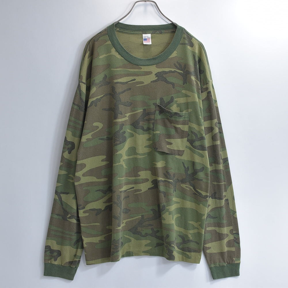 90s USA製 Vintage ウッドランドカモ 迷彩柄 ポケット ロングスリーブ