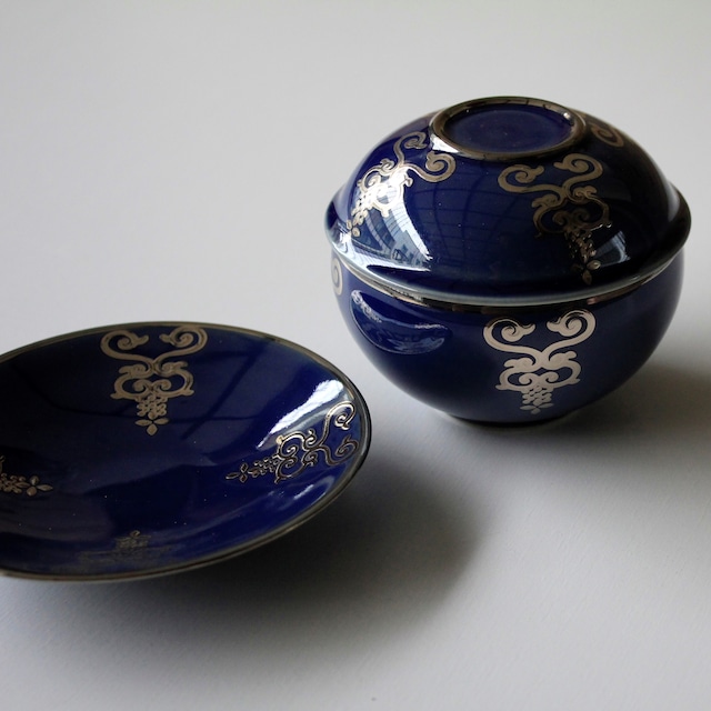 #26-7 プラチナ瓔珞紋ボンボニエール　台皿付　瑠璃