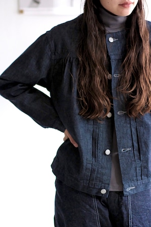 "sasanqua by trees" "No collar denim jkt" "indigo"