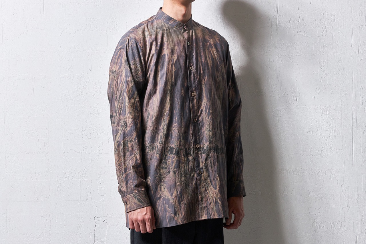 山内 / 流し染めコットンキュプラツイルシャツ スタンドカラー