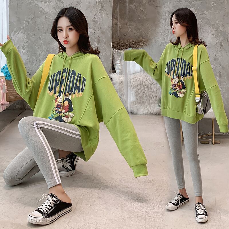 【新作】【送料無料】 マタニティウェア2019秋バージョンの新しいマタニティスーツファッションフード付きレター長袖+ベリーリフトパンツツーピースセット-アリババ ロング オータム 秋物 expec263717540074