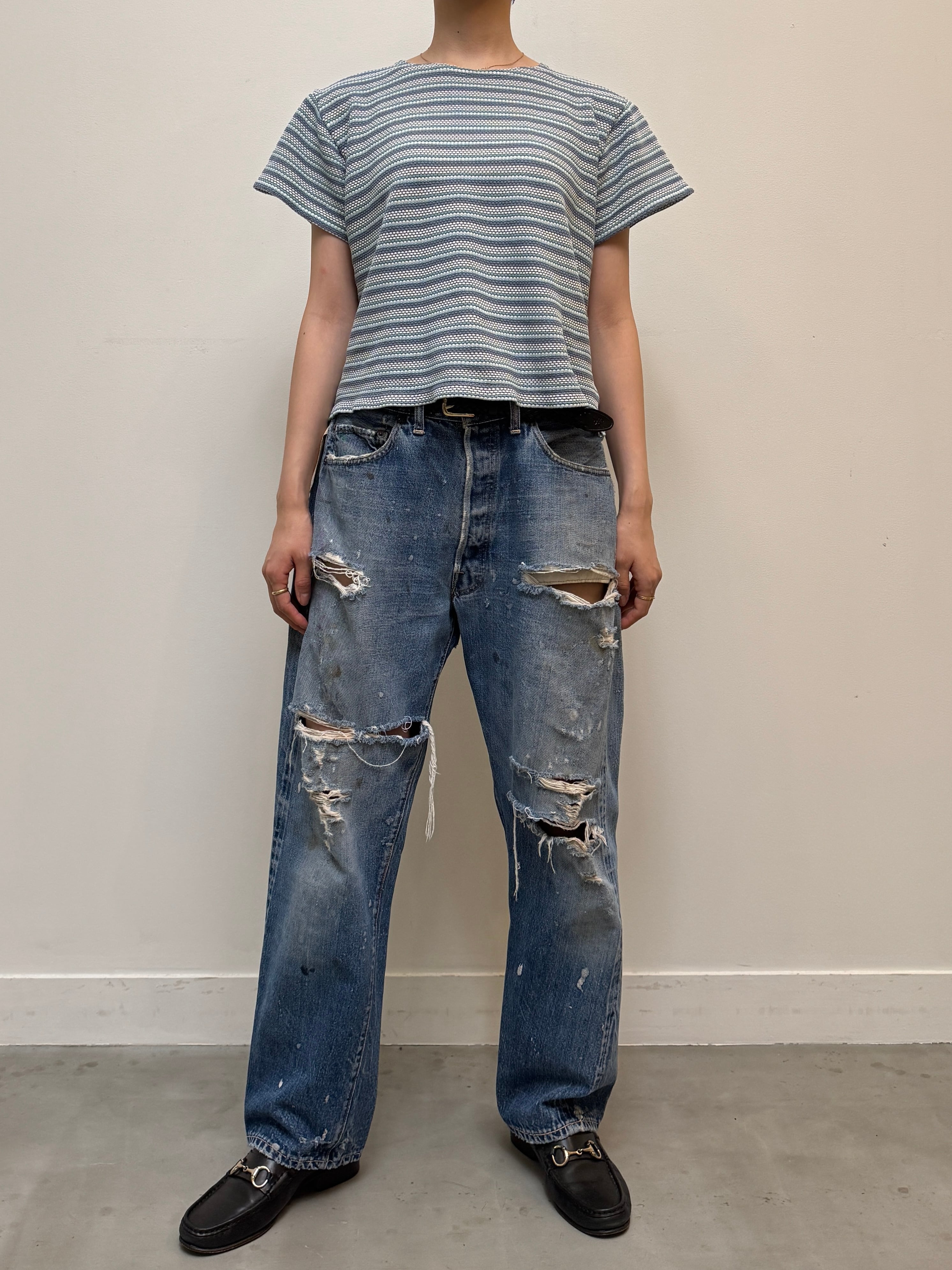 CU13-28 USED BORDER TEE "USA製" -BLUE×WHITE-
