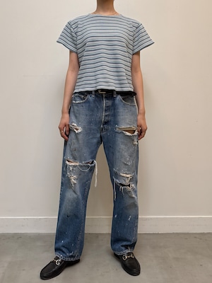 CU13-28 USED BORDER TEE "USA製" -BLUE×WHITE-