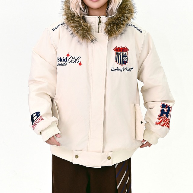 ストリートエンブレムフードボリュームジャケット 2col R01308