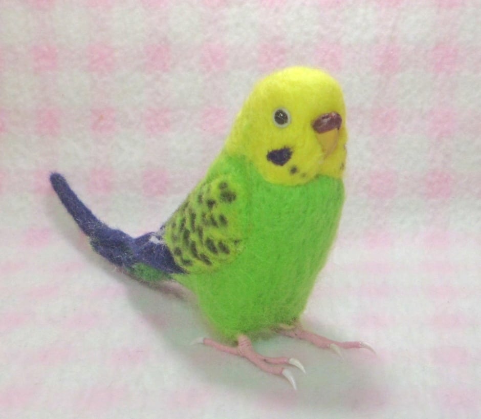 受注作成品】 セキセイインコ グリーンオパーリン リアルサイズ♪ 羊毛