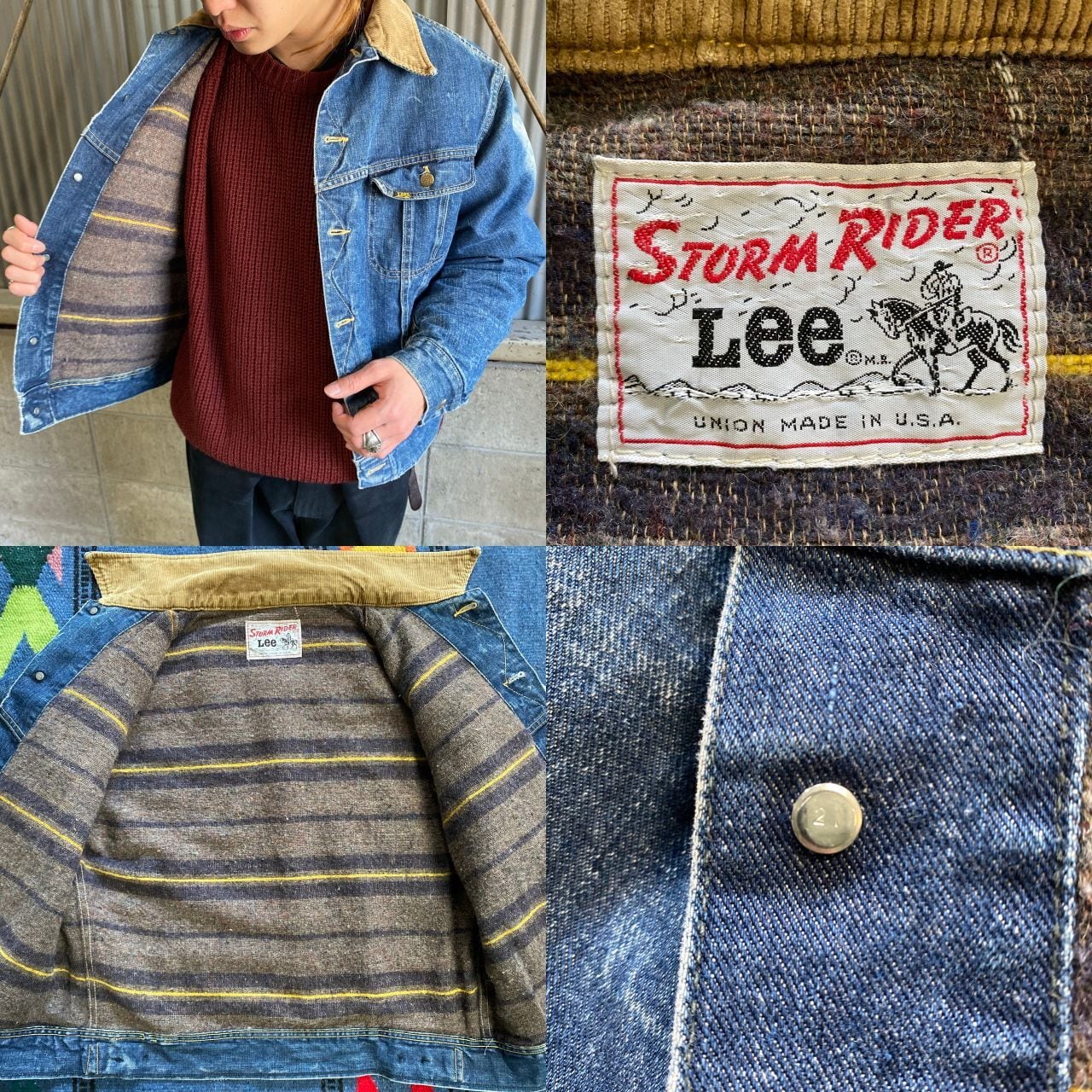 70年代 Lee リー 101-LJ ストームライダー デニムジャケット メンズL相当 刺繍タグ 古着 STORM RIDER ブランケットライナー  70s ビンテージ ヴィンテージ【デニムジャケット】【ALL15】 | cave 古着屋【公式】古着通販サイト