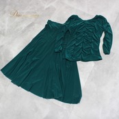 社交ダンス 衣装 スタンダード 上下セット ツーピース レッスンウェア パーティ衣装 Create-Sun クリエイトサン グリーン系 緑 トップス スカート 無地 エレガント フレッシュ 柔らかい 伸縮性 おしゃれ ダンス用 2ピース セットアップ 女性用 汗染み防止 撥水 ポリエステル 光沢 上品 スカート丈 靴下 コーディネート シンプル アクティブ