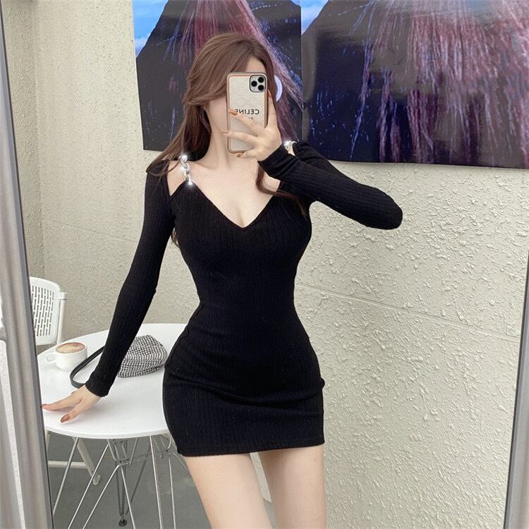 【新作】【送料無料】 [オリジナル 300 グラム] ホットガールポロカラーニットドレスレディース秋冬新作タイトヒップ抱きショートスカート 026116305930