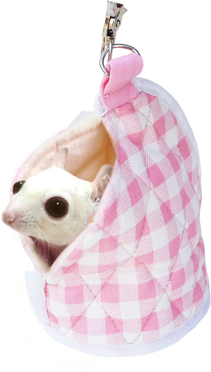 【小動物用品】モモンガ袋　チェック　ピンク/グリーン