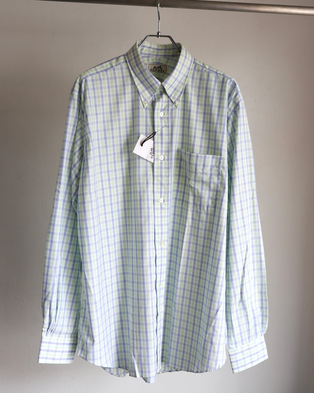 未使用】HERMES special cotton check shirt made in France dead