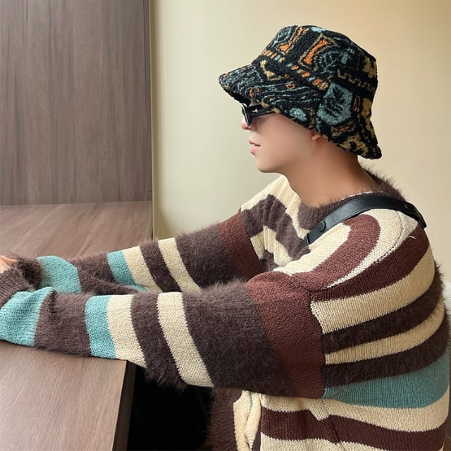 予約販売】バケットハット メンズ ボア 防寒 帽子 ハット エスニック柄