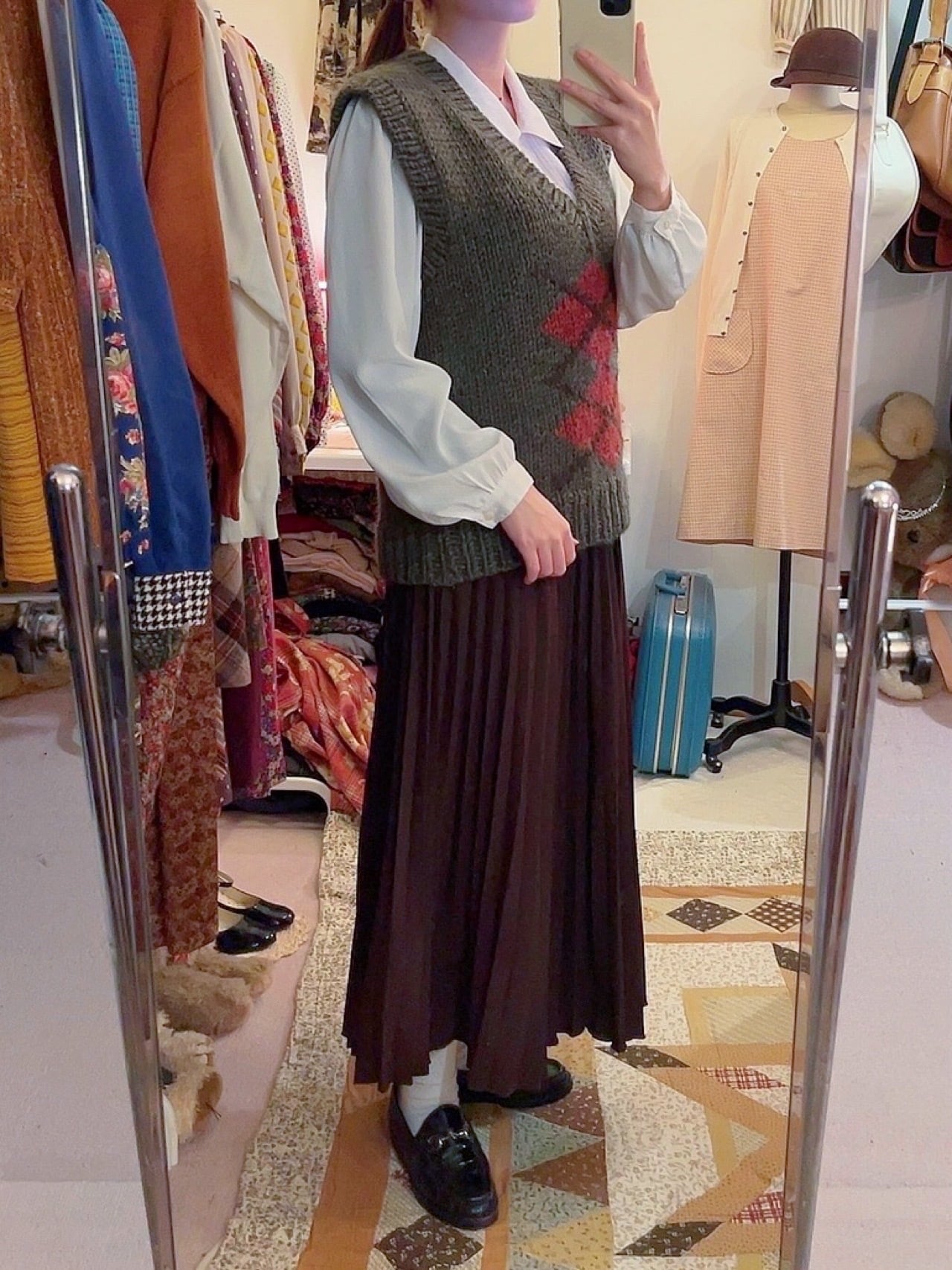 brown accordion pleats skirt