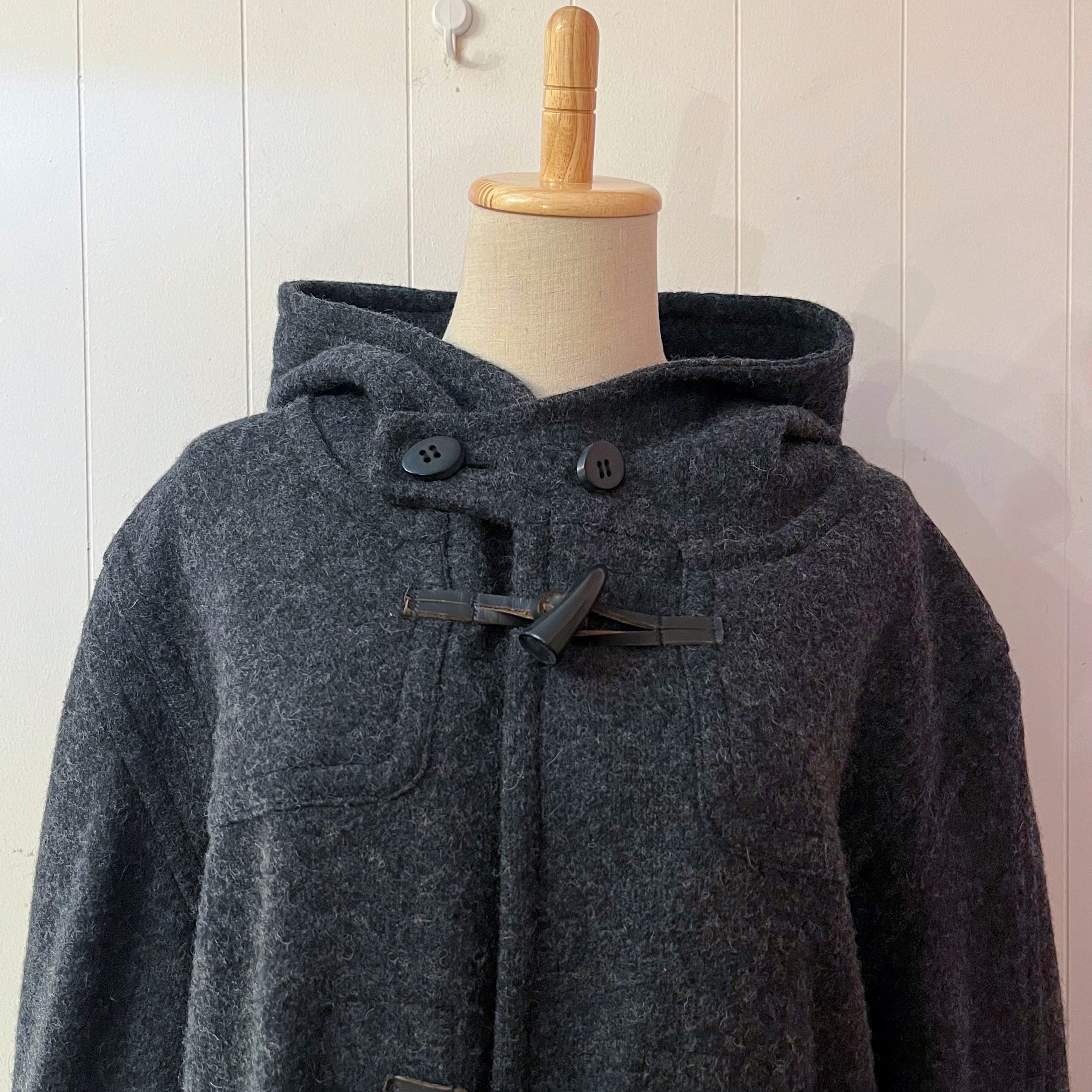 gray big duffle coat