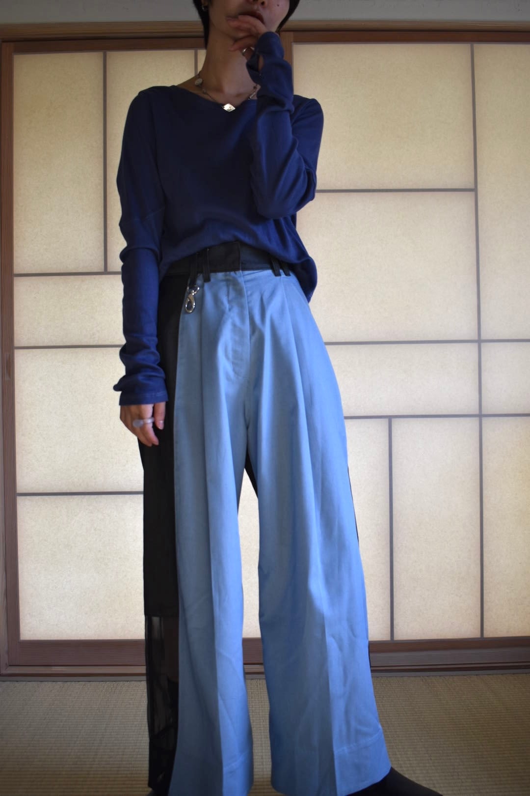 ritsuko karita Collage denim slacks〔rich〕/Black・Blue