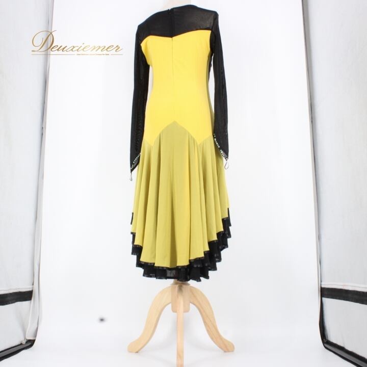社交ダンス　ワンピース　ドレス　M 黒/イエロー 楽天市場】社交ダンス ドレス 衣装 モダンダンス ワンピース 黒 黄色