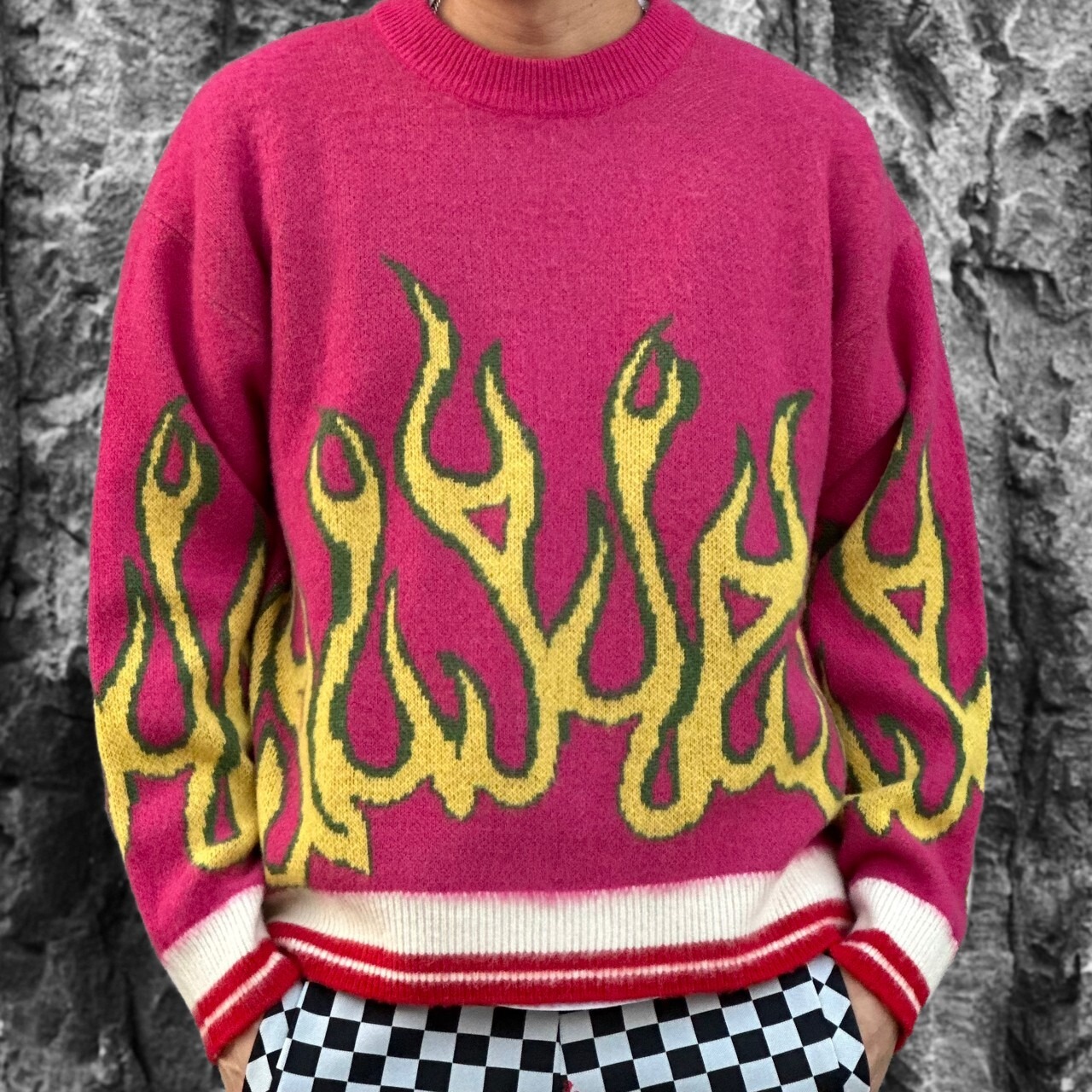 【Palm Angels】BURNING SWEATER(PINK/YELLOW) - 7