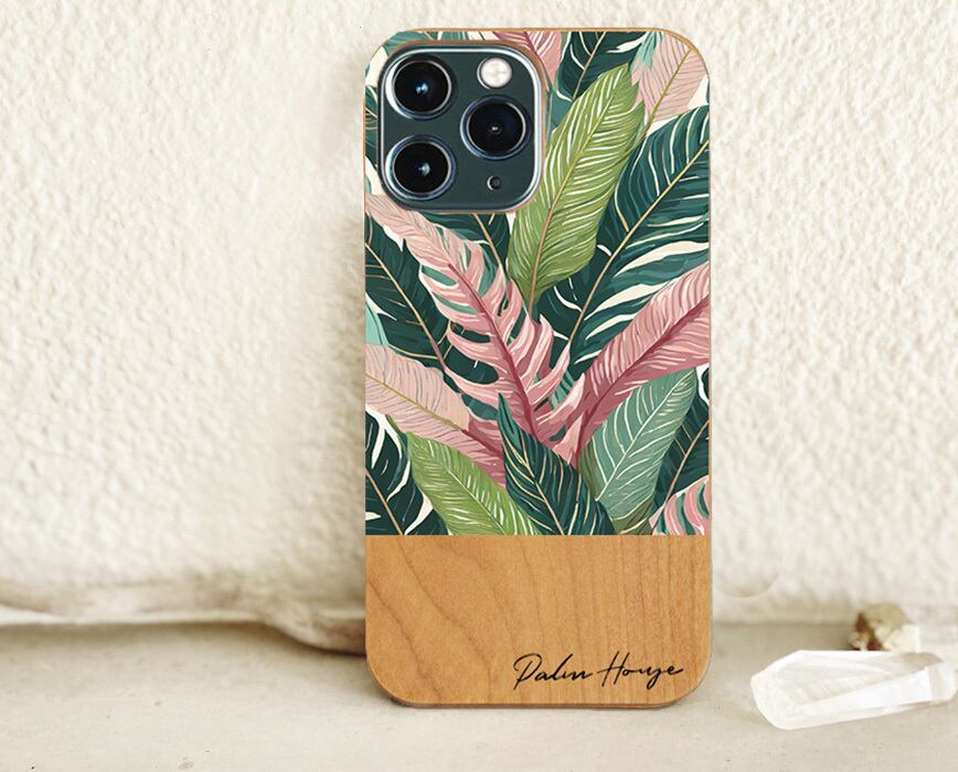 Rady☆トロピカルフラワーiPhoneケース 天然木♡名入れ♪レトロトロピカルフラワー グリーン iPhoneケース
