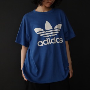 80s' " adidas " over silhouette front & back print design Tee