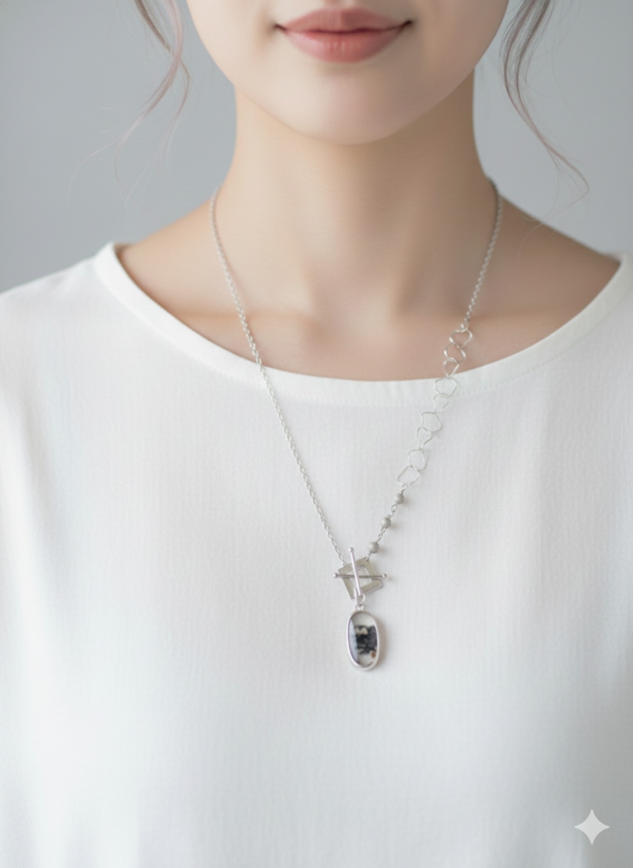 デントリックアゲートのロングネックレス　