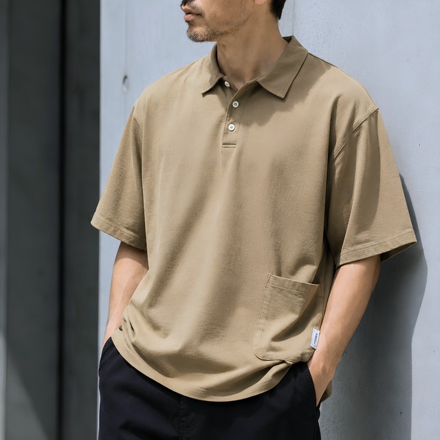 【H0392】oversized box silhouette polo shirt / 3color