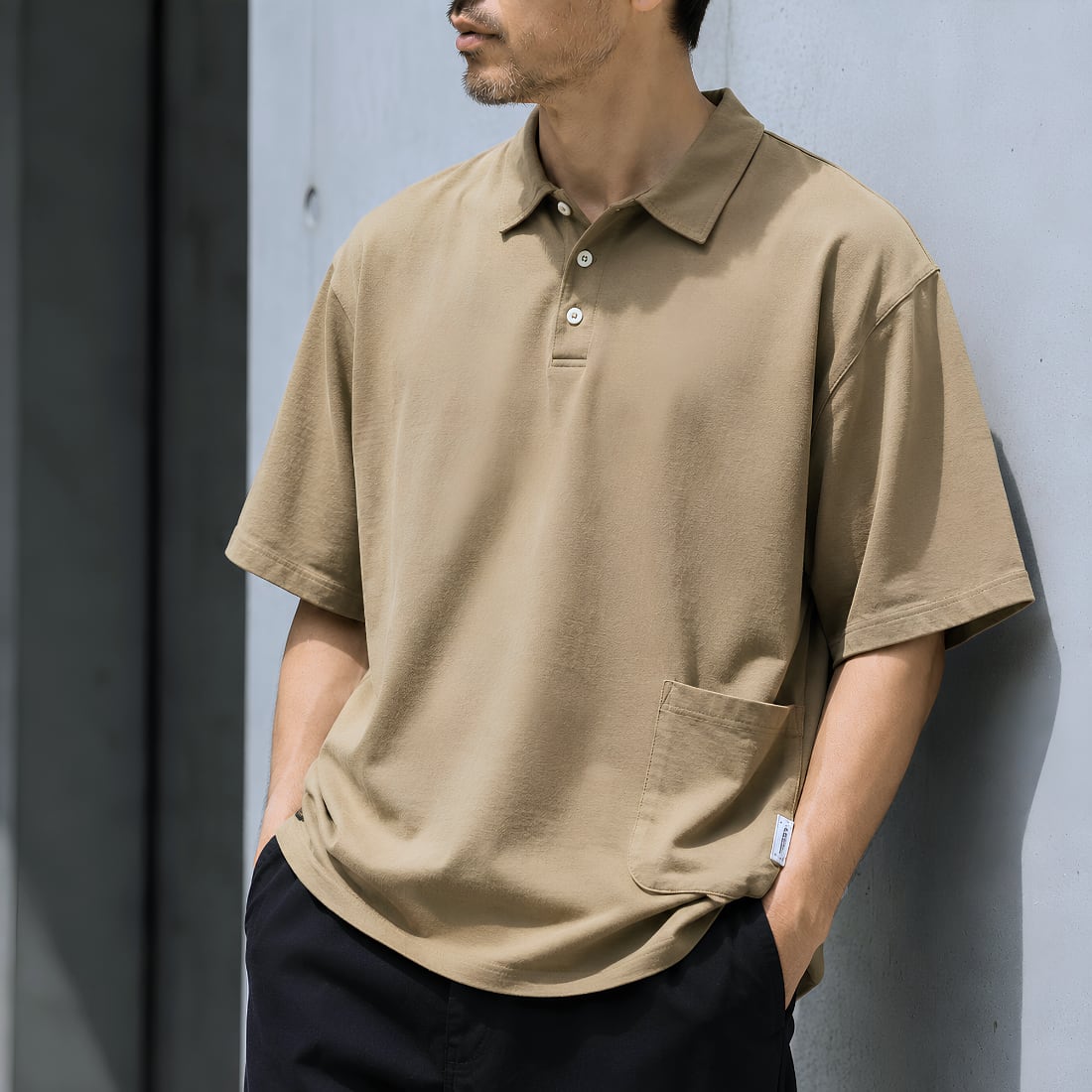 【H0392】oversized box silhouette polo shirt / 3color