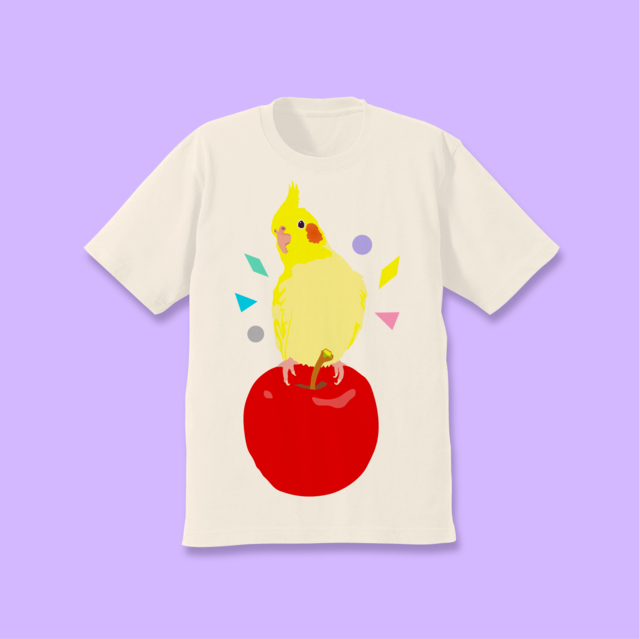 りんごとことりちゃんTシャツ（オカメインコ）オフホワイト