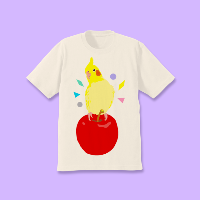 りんごとことりちゃんTシャツ（オカメインコ）オフホワイト