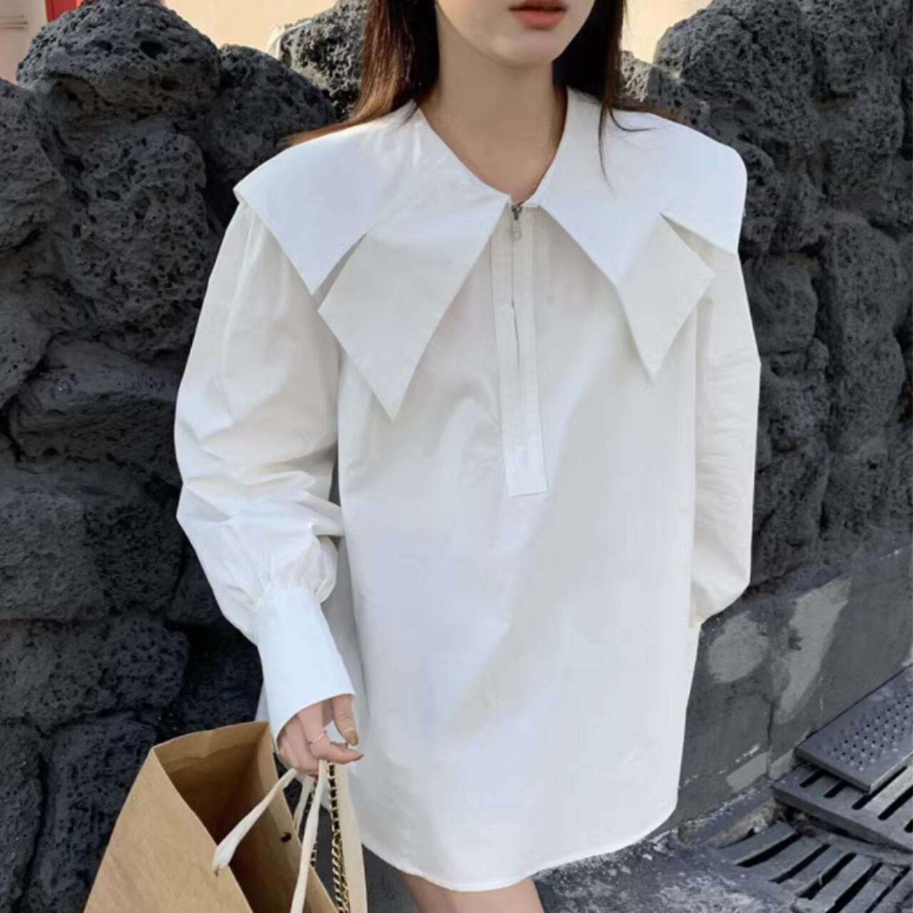 Big collar zipper shirt S1604