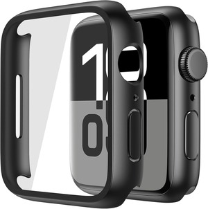 【努力特価】ULOE 対応 Apple Watch Series 11 (2025) Series 10 42mm用 ケース 対応アップルウォッチ 11/10 42mm 保護カバー ガラスフィルム 一体型 PC素材全面保護(ブラック)