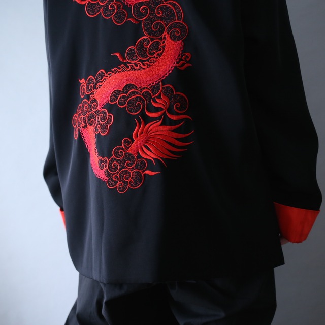 "刺繍×龍" black × red special china shirt jacket