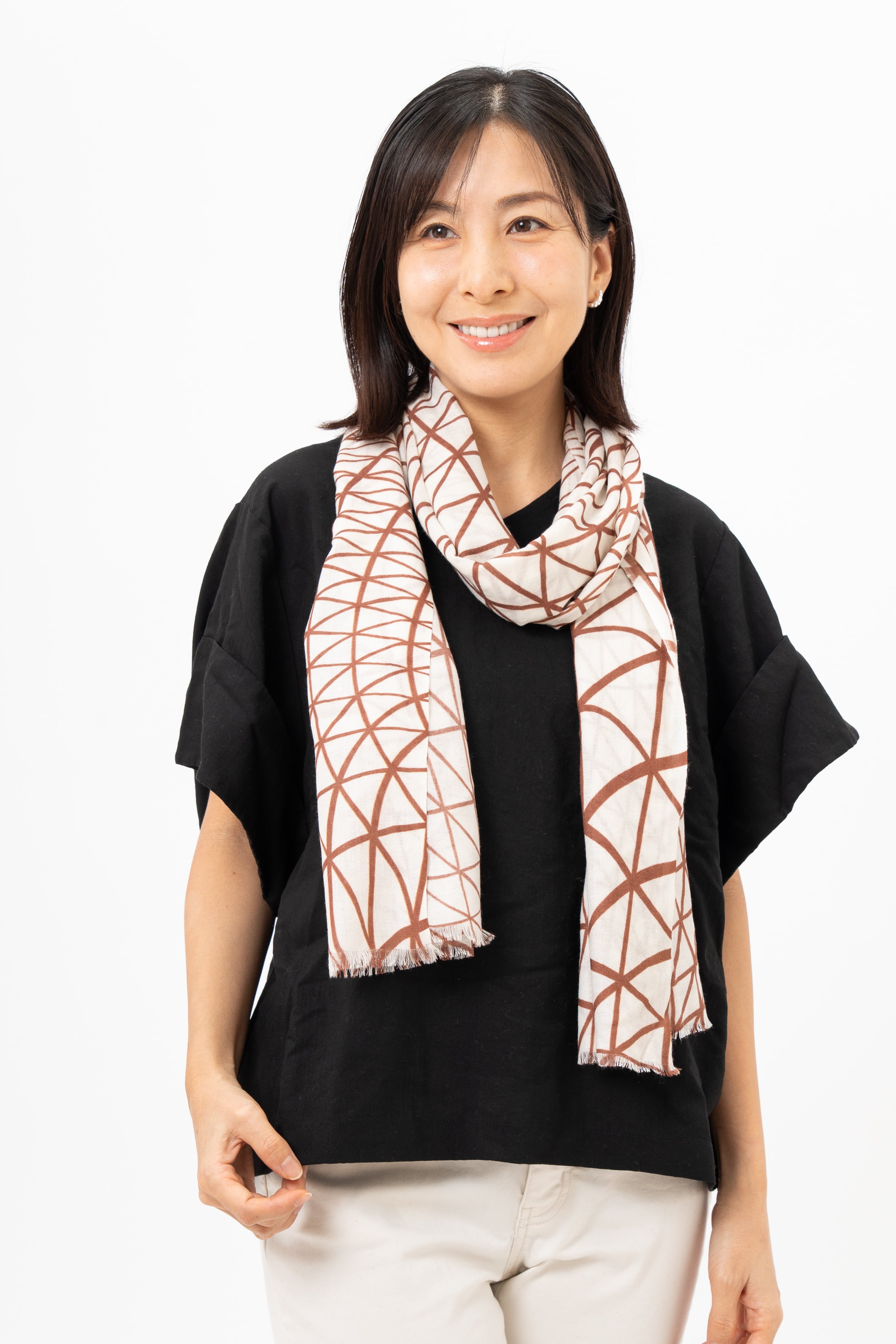 Yuunami - 夕波/ブラウン カシミヤ50%シルク50%ストール 幅65cm×縦180cm(本体部分)+1cm×2(房部分)