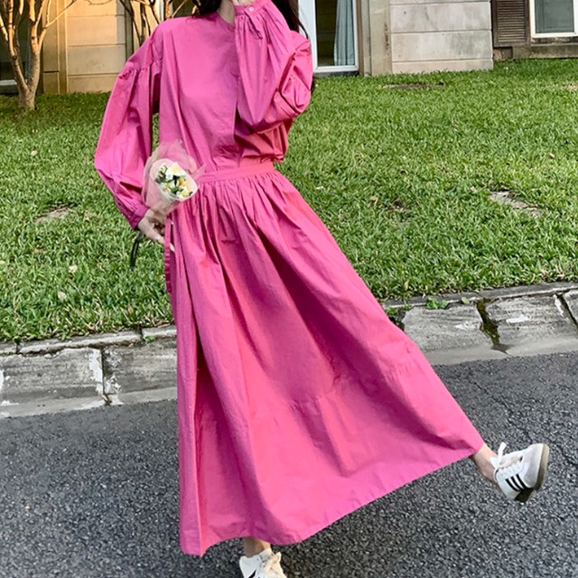 Magenta Poplin Blouse & Maxi Skirt Set　S0326