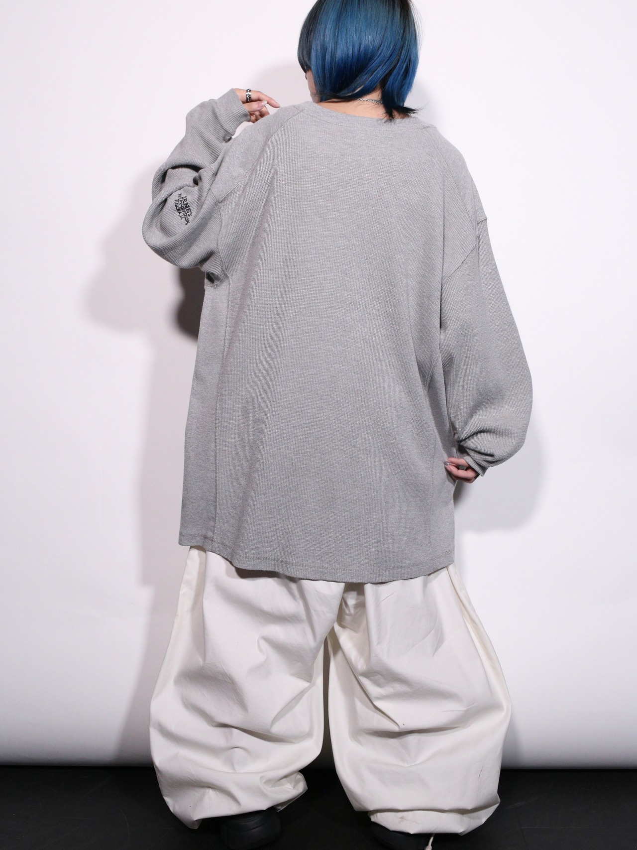 “HARLEY-DAVIDSON”  刺繍 logo waffle long sleeve gray - 5